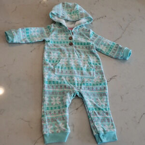 Carter's Fleece Fair Isle Jumpsuit mint aqua baby girl 9M